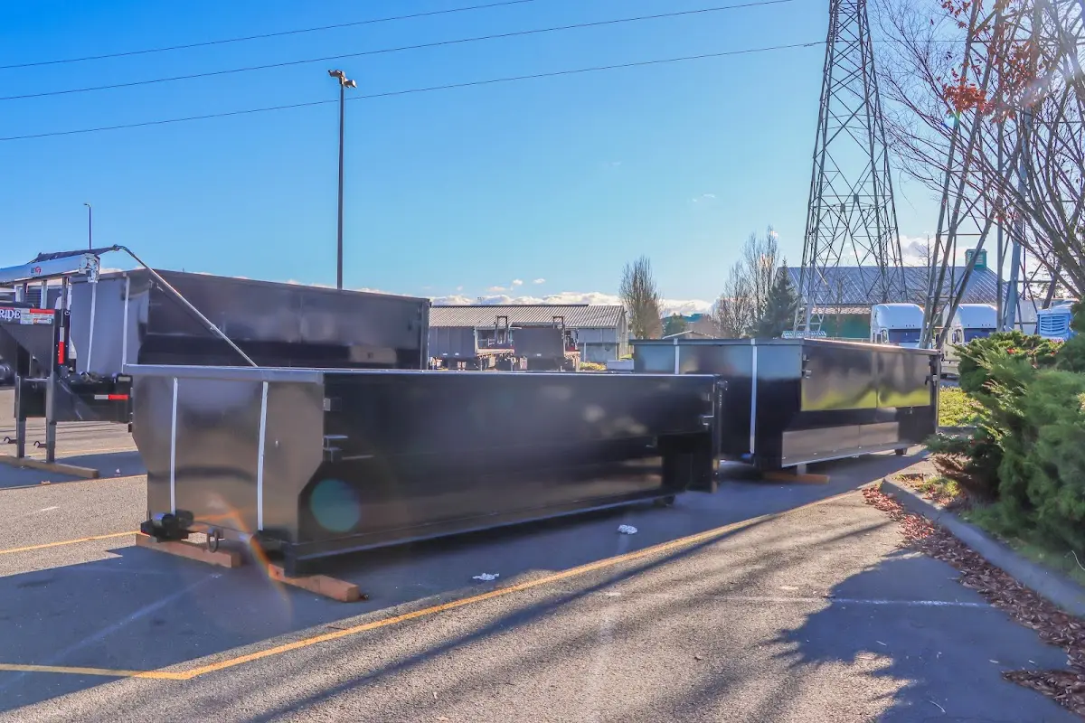 Roll-off dumpster ready for waste disposal at job site for 6 Yard Dumpster Rental in Brockton